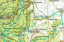 Niebieskim kolorem zaznaczona jest trasa / fragment mapy pochodzi z www.sleza.sobotka.net